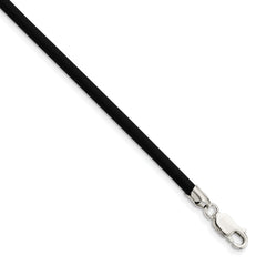 Sterling Silver 18inch 3mm Black Rubber Cord Necklace