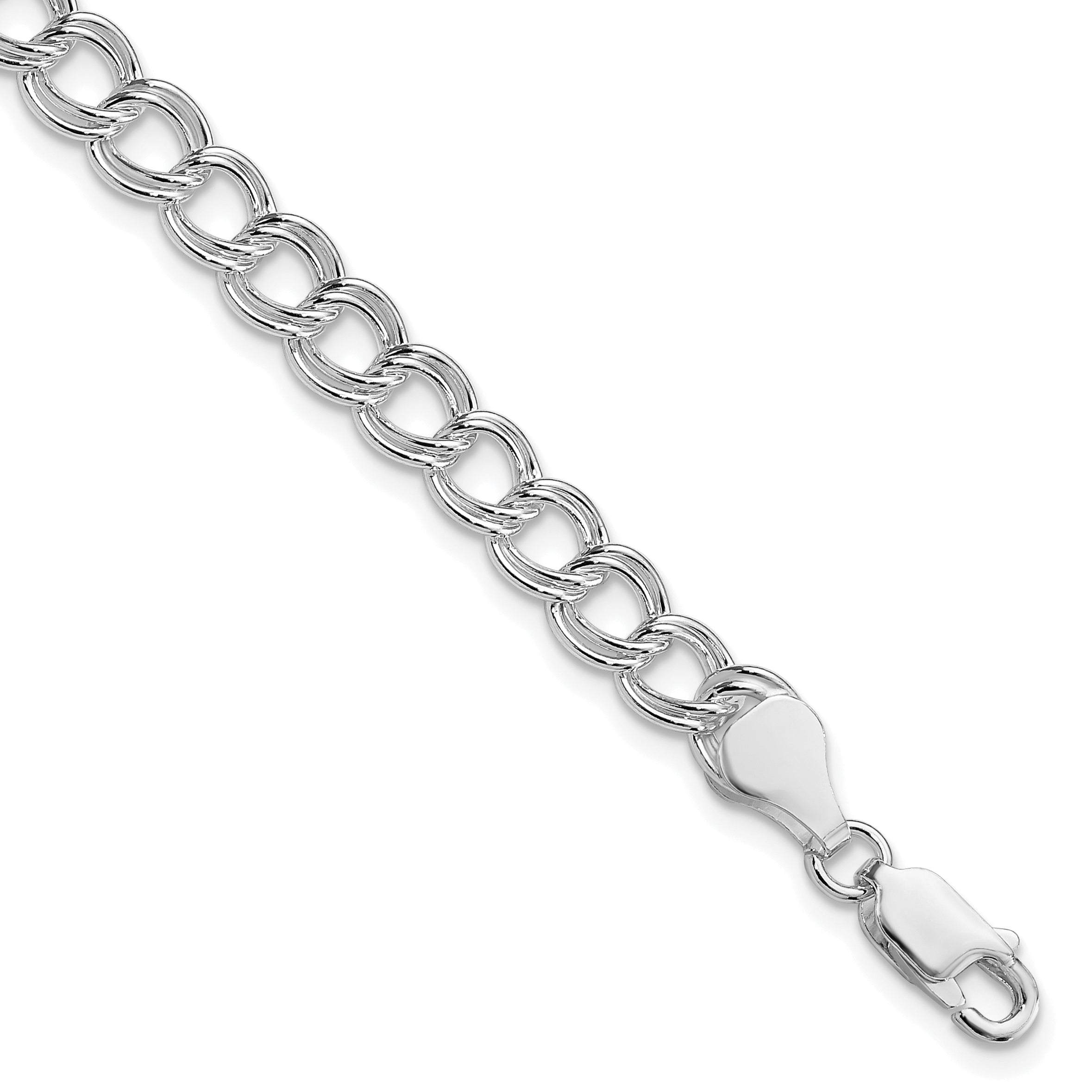 Sterling Silver RH-plated 6mm Solid Double Link Charm Bracelet