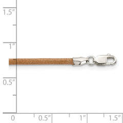 Sterling Silver 20inch 2mm Natural Leather Cord Necklace
