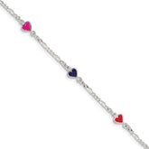 Sterling Silver Polished & Multi-color Enameled Hearts with 1 Inch Extension Children's Bracelet
