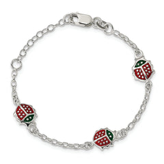 Sterling Silver Multi-color Enamel Ladybugs With 1in ext. Children's Bracelet
