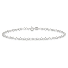 Sterling Silver 0.5mm Fancy Heart Link Anklet