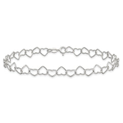 Sterling Silver 0.6mm Fancy Heart Link Anklet