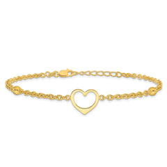 Sterling Silver Gold-tone Heart and Bead 9 inch Plus 1 inch Extender - Total 10 inch Anklet