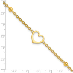 Sterling Silver Gold-tone Heart and Bead 9 inch Plus 1 inch Extender - Total 10 inch Anklet