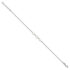 Sterling Silver Three Hearts 9 inch Plus 1 inch Extender - Total 10 inch Anklet