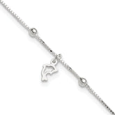 Sterling Silver Dolphin 9 inch Plus 1 inch Extender - Total 10 inch Anklet