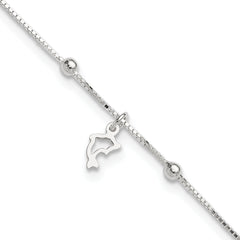 Sterling Silver Dolphin 9 inch Plus 1 inch Extender - Total 10 inch Anklet
