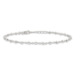 Sterling Silver Beaded 9 inch Plus 1 inch Extender - Total 10 inch Anklet