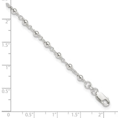 Sterling Silver Beaded 9 inch Plus 1 inch Extender - Total 10 inch Anklet