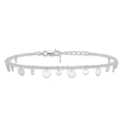 Sterling Silver Circle Disc 9 inch Plus 1 inch Extender - Total 10 inch Anklet