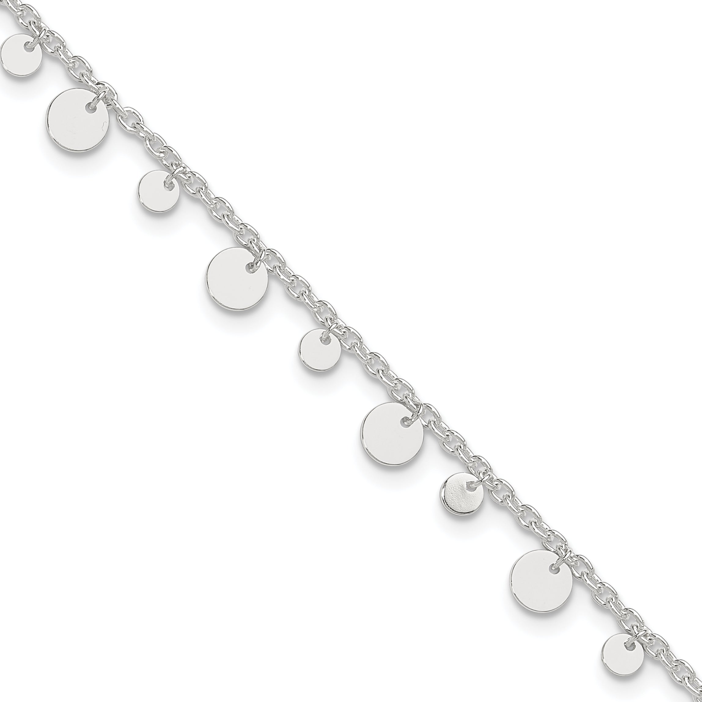 Sterling Silver Circle Disc 9 inch Plus 1 inch Extender - Total 10 inch Anklet