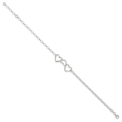 Sterling Silver Interlocking Hearts 8 inch Plus 1 inch Extender - Total 9 inch Anklet