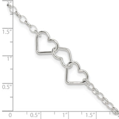 Sterling Silver Interlocking Hearts 8 inch Plus 1 inch Extender - Total 9 inch Anklet