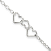 Sterling Silver Interlocking Hearts 8 inch Plus 1 inch Extender - Total 9 inch Anklet