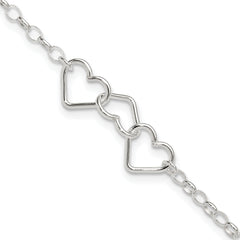 Sterling Silver Interlocking Hearts 8 inch Plus 1 inch Extender - Total 9 inch Anklet