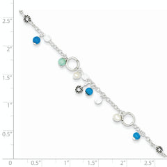 Sterling Silver Turquoise/Clear Bead/FW Cultured Pearl Anklet
