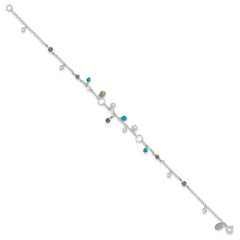 Sterling Silver Turquoise/Clear Bead/FW Cultured Pearl Anklet
