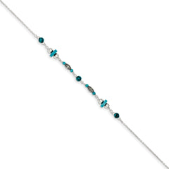 Sterling Silver Antiqued Turquoise Beaded Anklet