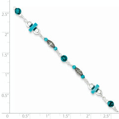 Sterling Silver Antiqued Turquoise Beaded Anklet