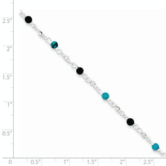 Sterling Silver Onyx/Turquoise Beads Anklet