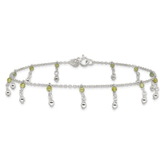 Sterling Silver Peridot Beads Anklet