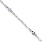 Sterling Silver Purple Glass Anklet