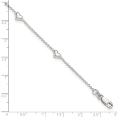 Sterling Silver Puffed Heart 5-Station 9 inch Plus 1 inch Extender - Total 10 inch Anklet