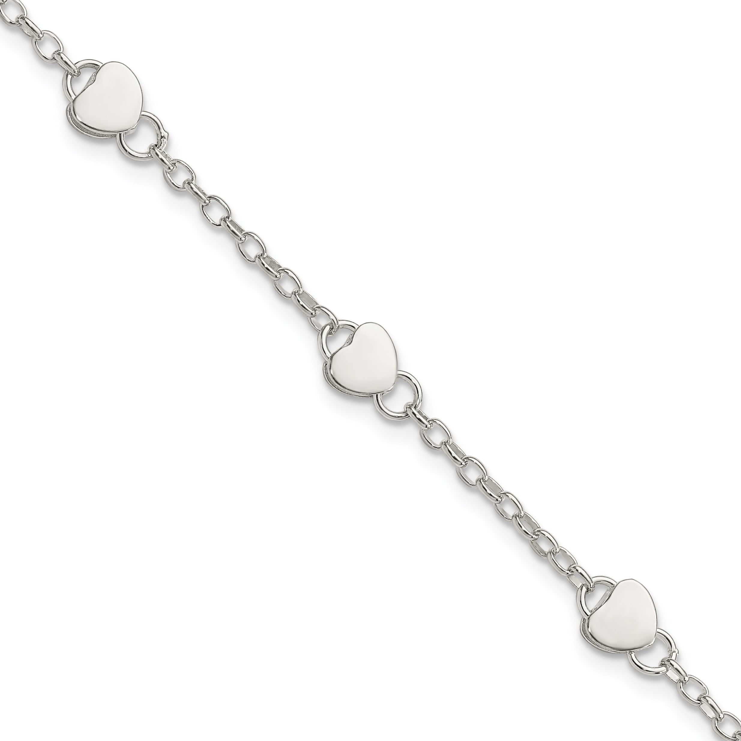 Sterling Silver Heart Childs 6 Inch Plus 1 Inch Ext. Bracelet