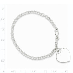 Sterling Silver Polished Engraveable Heart Bracelet