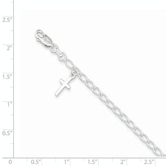 Sterling Silver Polished Latin Cross Charm with 1in Ext. Children's Bracele