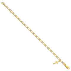 Sterling Silver Gold-tone Cross Charm Child's 6in With 1in ext. Bracelet