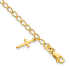 Sterling Silver Gold-tone Cross Charm Child's 6in With 1in ext. Bracelet