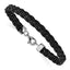 Braided Black Leather Bracelet in Sterling Silver, 8mm, 7 Inch - Sophia Jewelers