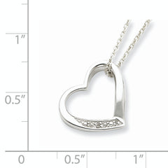 Sterling Silver Rhodium-plated Heart with Diamond Necklace