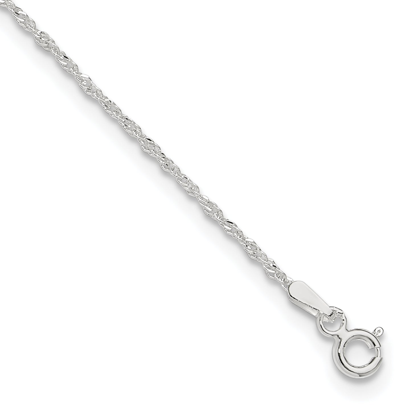 Sterling Silver 1.3mm Singapore Chain 9 inch Plus 1 inch Extender - Total 10 inch Anklet