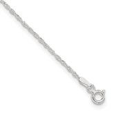 Sterling Silver 1.3mm Singapore Chain 9 inch Plus 1 inch Extender - Total 10 inch Anklet