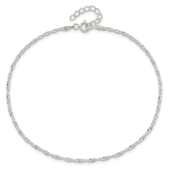 Sterling Silver 1.5mm Singapore Chain 10 inch Plus 1 inch Extender - Total 11 inch Anklet
