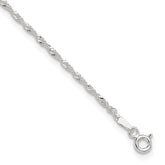 Sterling Silver 1.5mm Singapore Chain 9 inch Plus 1 inch Extender - Total 10 inch Anklet