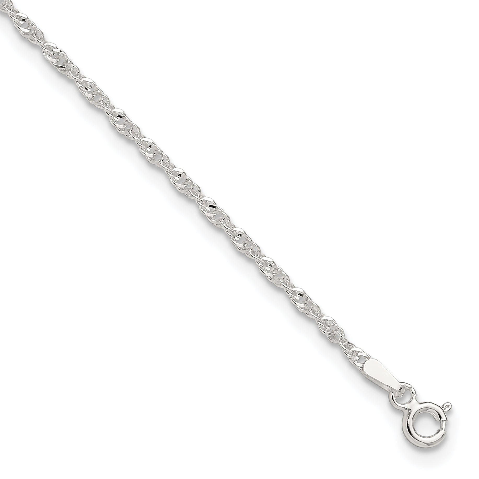 Sterling Silver 1.8mm Singapore Chain 9 inch Plus 1 inch Extender Chain - Total 10 inch Anklet
