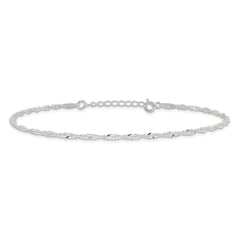 Sterling Silver 2mm Singapore Chain 10 inch Plus 1 inch Extender Chain - Total 11 inch Anklet