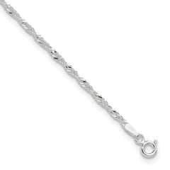 Sterling Silver 2mm Singapore Chain 9 inch Plus 1 inch Extender Chain - Total 10 inch Anklet