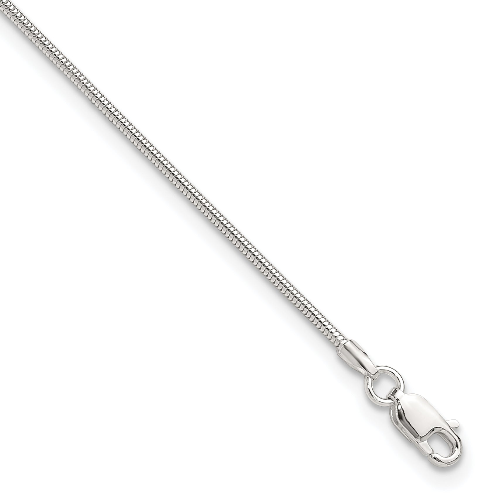 Sterling Silver 1.5mm Round Snake Chain 9 inch Plus 1 inch Extender - Total 10 inch Anklet