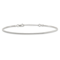 Sterling Silver 2mm Snake Chain 9 inch Plus 1 inch Extender - Total 10 inch Anklet