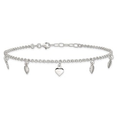 Sterling Silver Polished Hearts Anklet