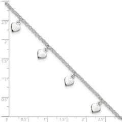 Sterling Silver Polished Hearts Anklet