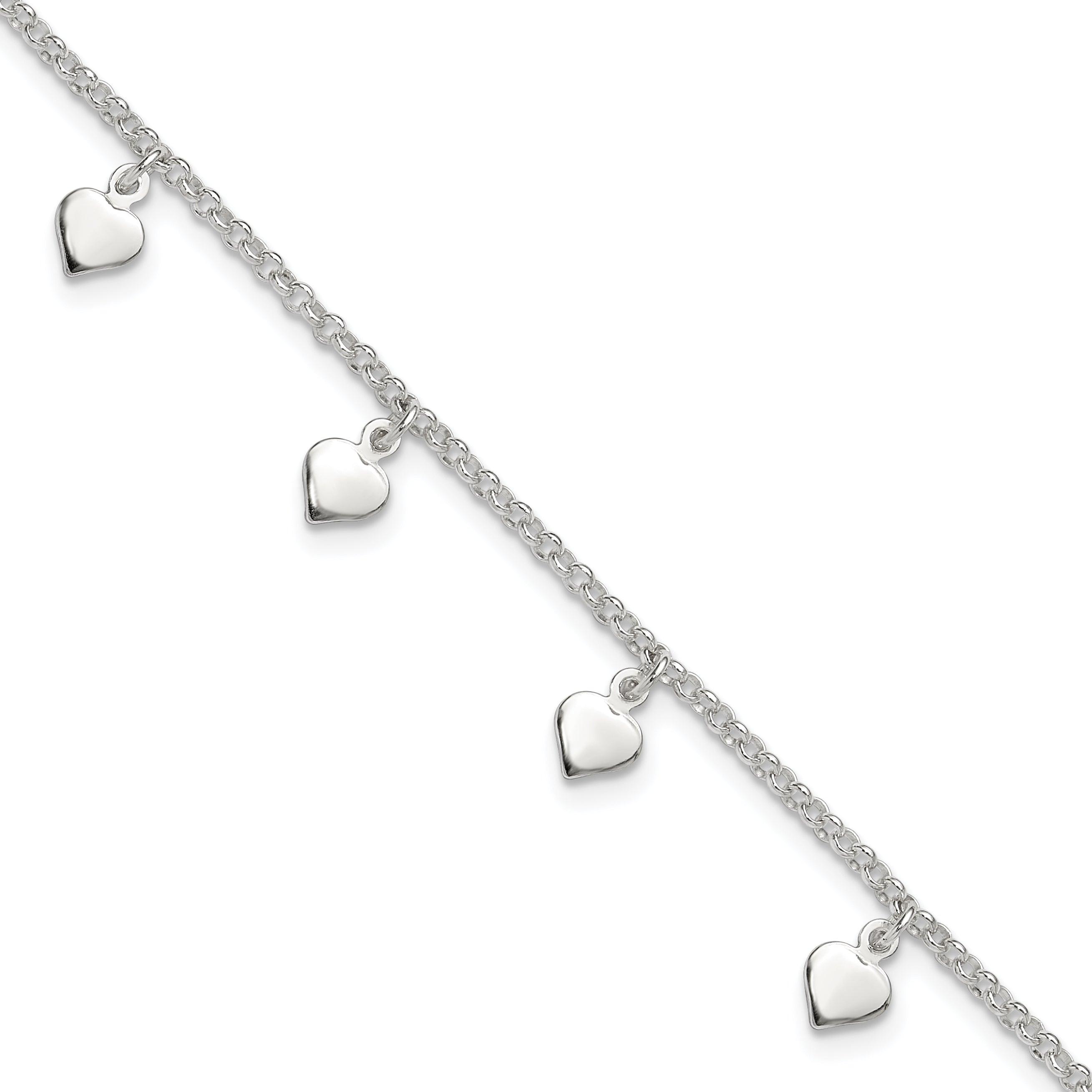Sterling Silver Polished Hearts Anklet