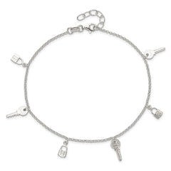 Sterling Silver Lock and Key 10 inch Plus 1 inch Extender - Total 11 inch Anklet