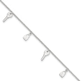 Sterling Silver Lock and Key 10 inch Plus 1 inch Extender - Total 11 inch Anklet