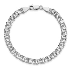 Sterling Silver Rhodium-plated 6mm Double Link Charm Bracelet
